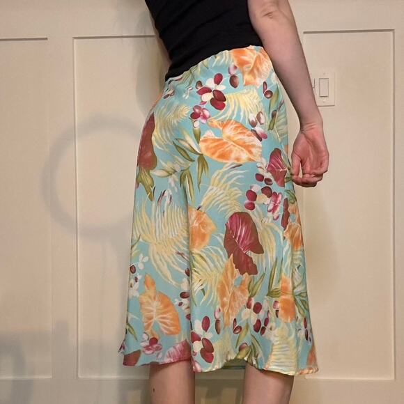 Vintage 90's Blue Floral Chiffon Midi Skirt - Picture 2 of 4